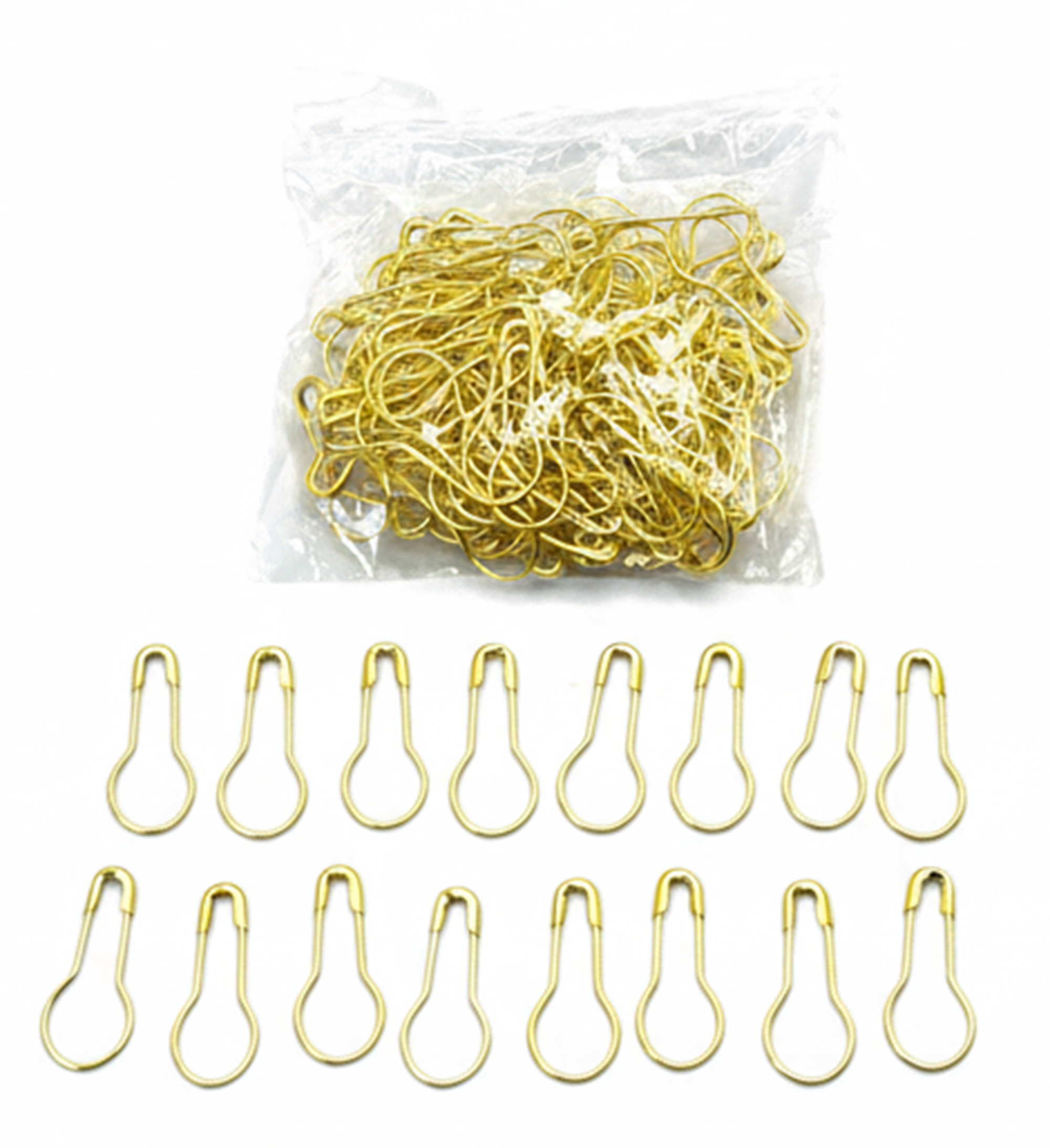 Metal Safety Pins, 500 Pack Bulk Set, Rust Resistant Steel, 0.8 Inch Gourd Shape for Clothing Tags, Crafts, Sewing, DIY Project (Gold)