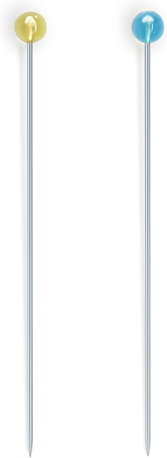 Dritz 3035 Crystal Glass Head Pins, 1-7/8-Inch (100-Count), Blue and Yellow