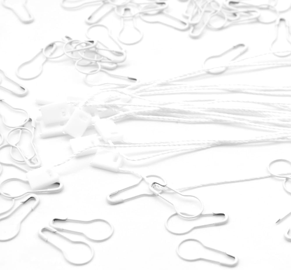 1000Pcs Hang Tag Fastener and 1000Pcs Safety Pins White Hanging Tag Nylon String Snap Lock Metal Ground Pins for Clothing Tags and Labels