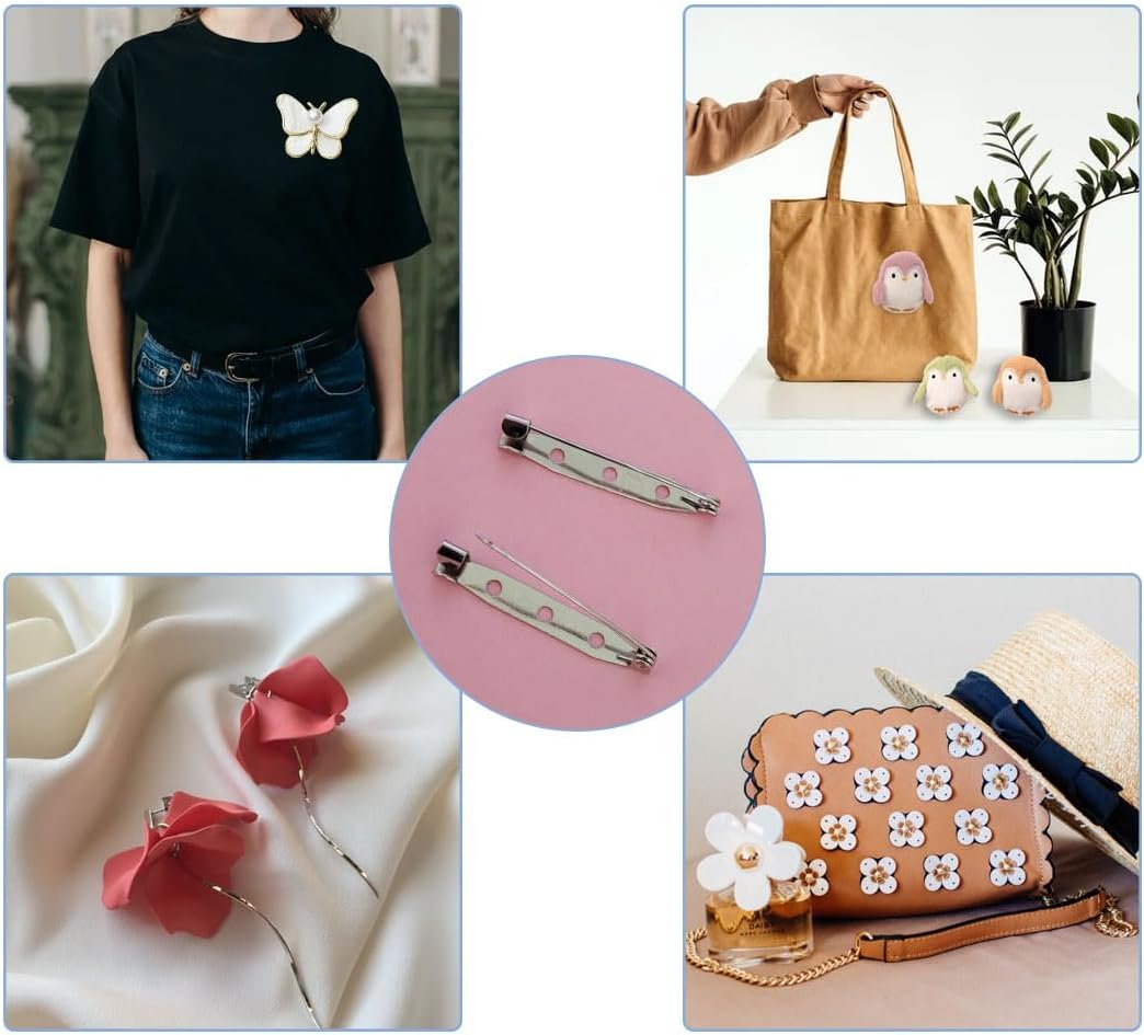 100 Pcs Locking Pins Backs Safety Clasp Brooch, Silver Brooch Pin, Bar Pin, for Name Tags, Jewelry Making and DIY Crafts