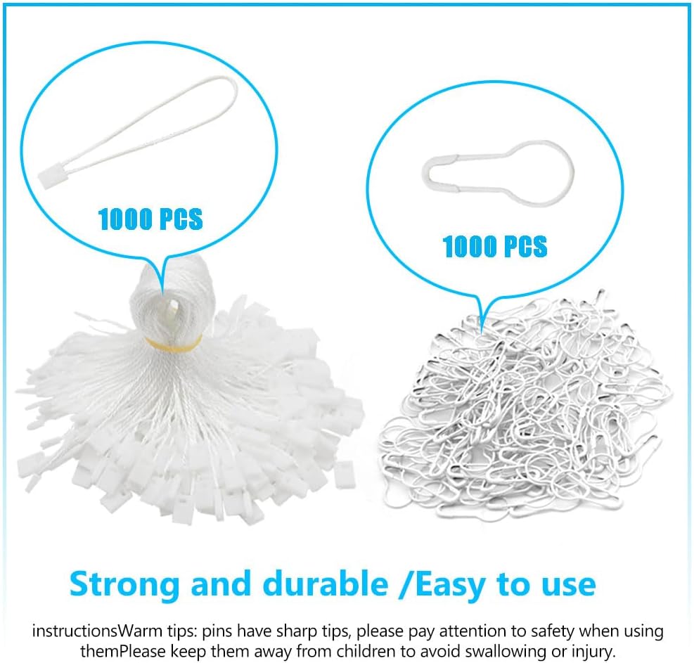1000Pcs Hang Tag Fastener and 1000Pcs Safety Pins White Hanging Tag Nylon String Snap Lock Metal Ground Pins for Clothing Tags and Labels