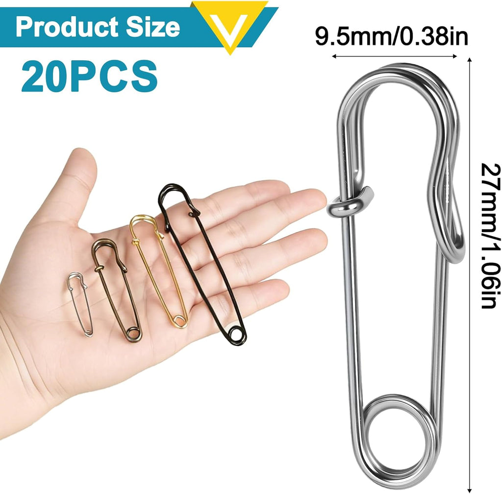 1.1 Inch Large Safety Pins, 20 Pcs Heavy-Duty Steel Safety Pins for Clothes Silver Big Safety Pin for Sewing Arts DIY Crafts