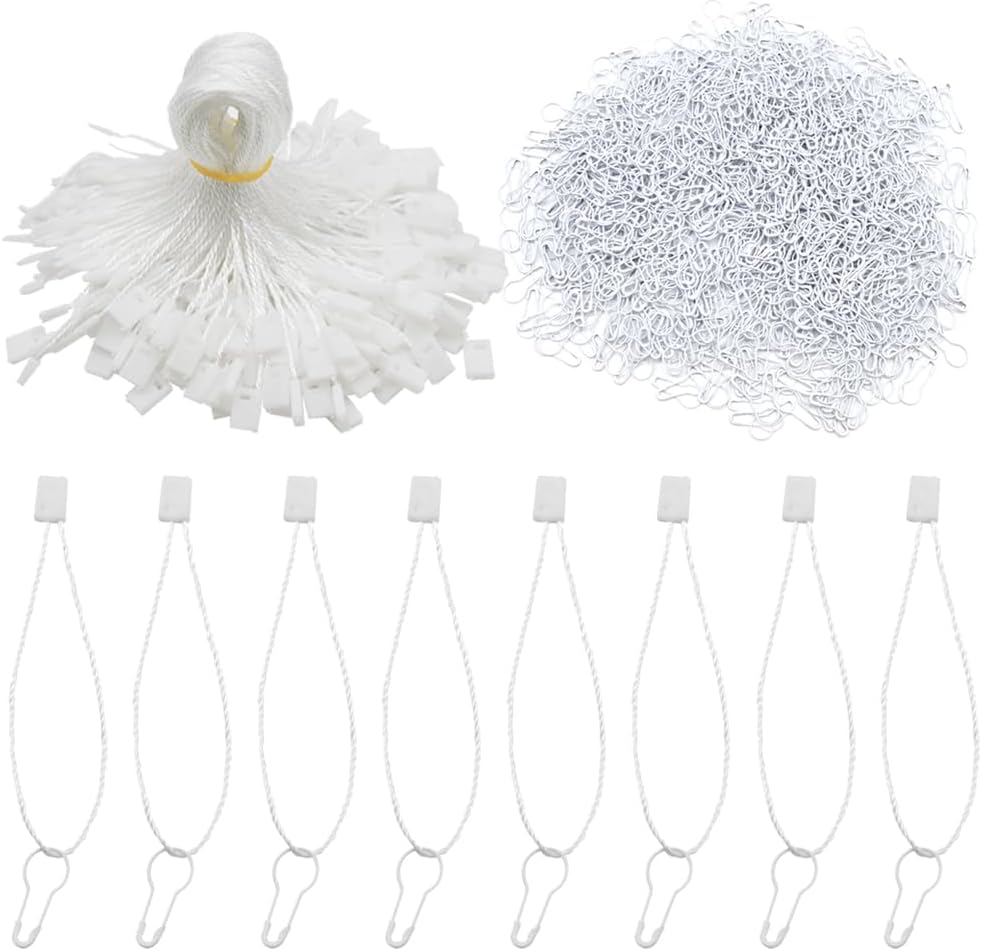 1000Pcs Hang Tag Fastener and 1000Pcs Safety Pins White Hanging Tag Nylon String Snap Lock Metal Ground Pins for Clothing Tags and Labels