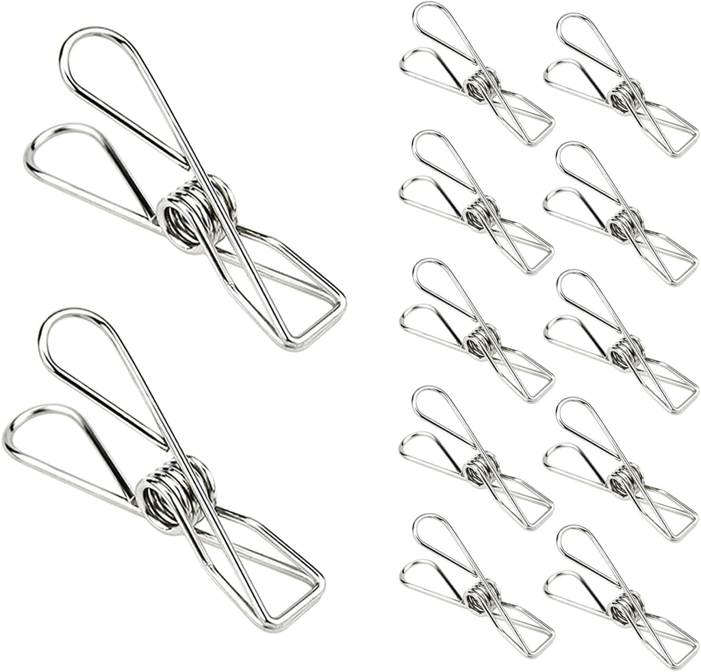 Laundry Clothes Pins Clips 50 Pack, Stainless Steel Heavy Duty Laundry Peg Metal Clip Clothespins for Hanging, Outdoor Clothesline, Snack Bags, Towel, Pictures, Office