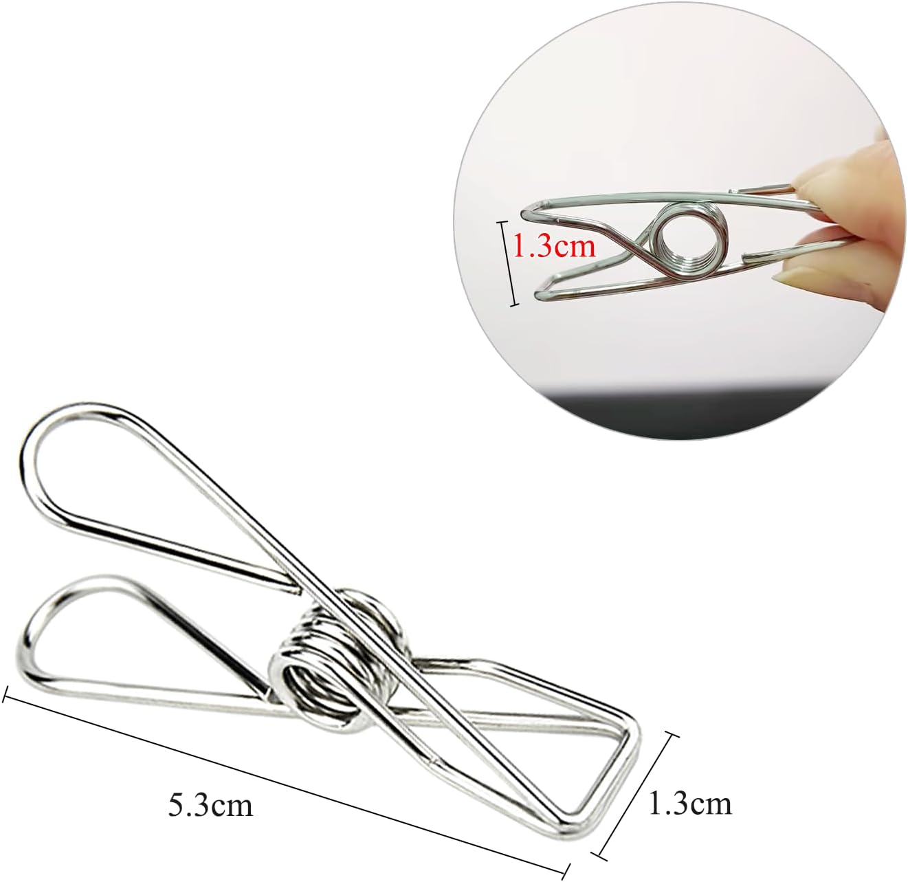 Laundry Clothes Pins Clips 50 Pack, Stainless Steel Heavy Duty Laundry Peg Metal Clip Clothespins for Hanging, Outdoor Clothesline, Snack Bags, Towel, Pictures, Office