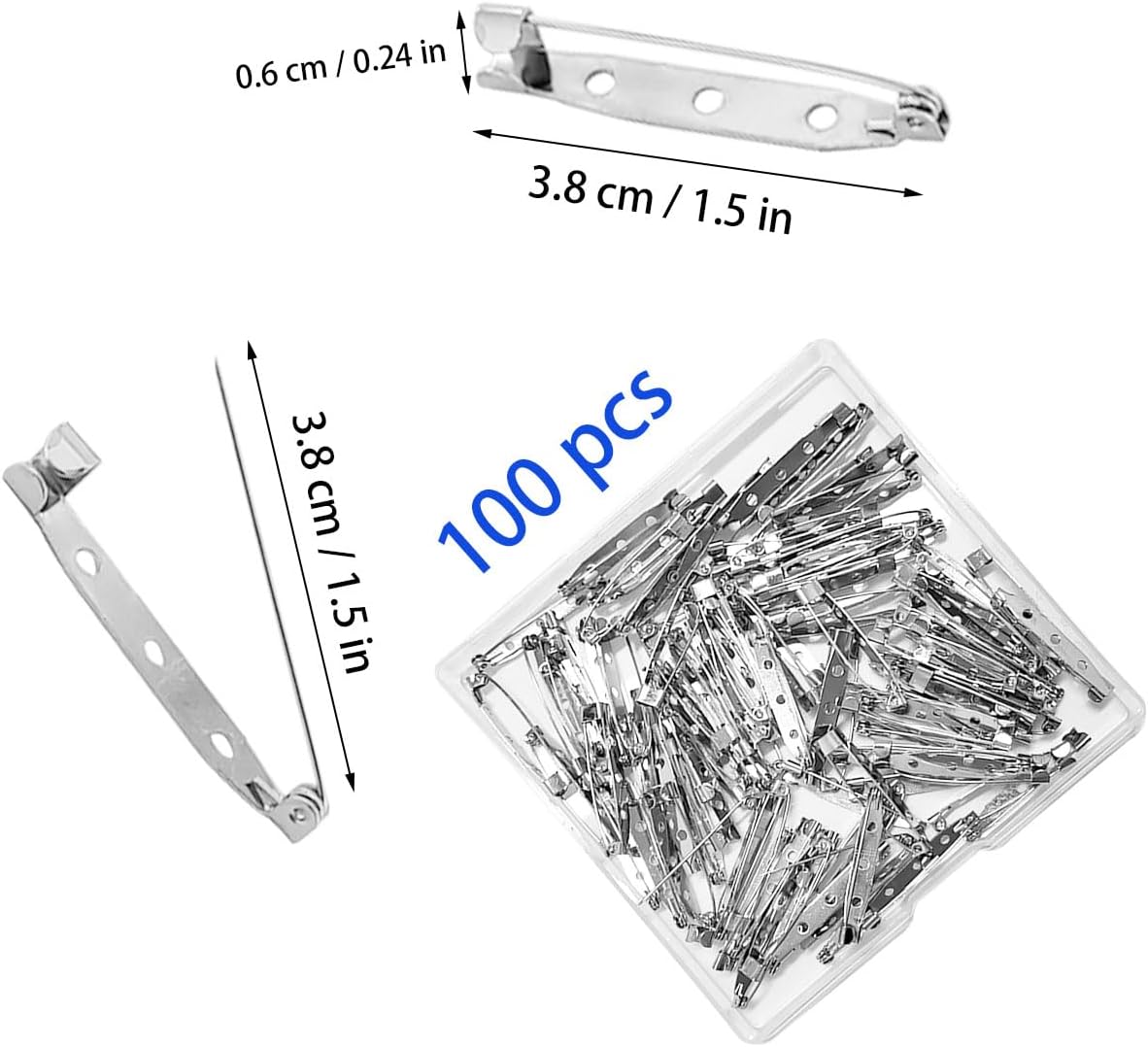 100 Pcs Locking Pins Backs Safety Clasp Brooch, Silver Brooch Pin, Bar Pin, for Name Tags, Jewelry Making and DIY Crafts