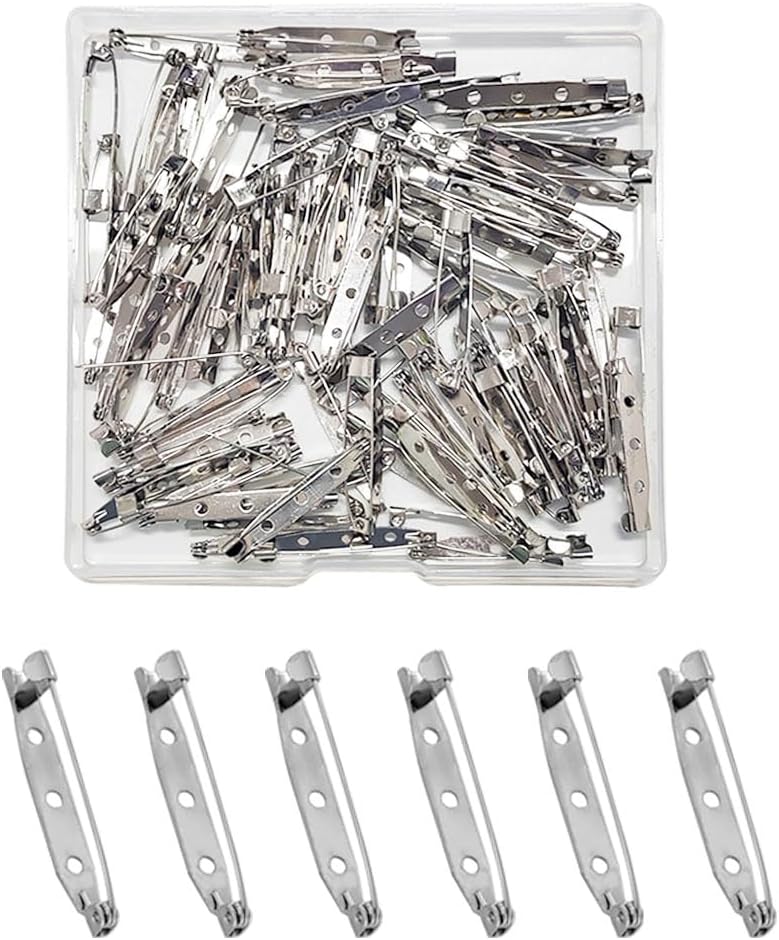 100 Pcs Locking Pins Backs Safety Clasp Brooch, Silver Brooch Pin, Bar Pin, for Name Tags, Jewelry Making and DIY Crafts