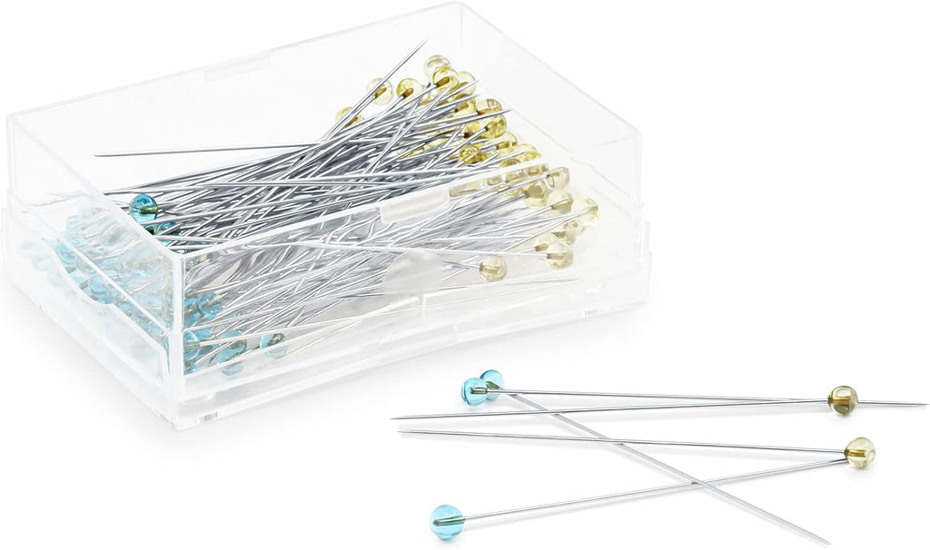 Dritz 3035 Crystal Glass Head Pins, 1-7/8-Inch (100-Count), Blue and Yellow