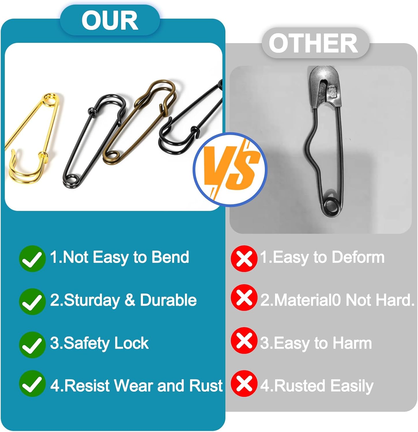 1.1 Inch Large Safety Pins, 20 Pcs Heavy-Duty Steel Safety Pins for Clothes Silver Big Safety Pin for Sewing Arts DIY Crafts