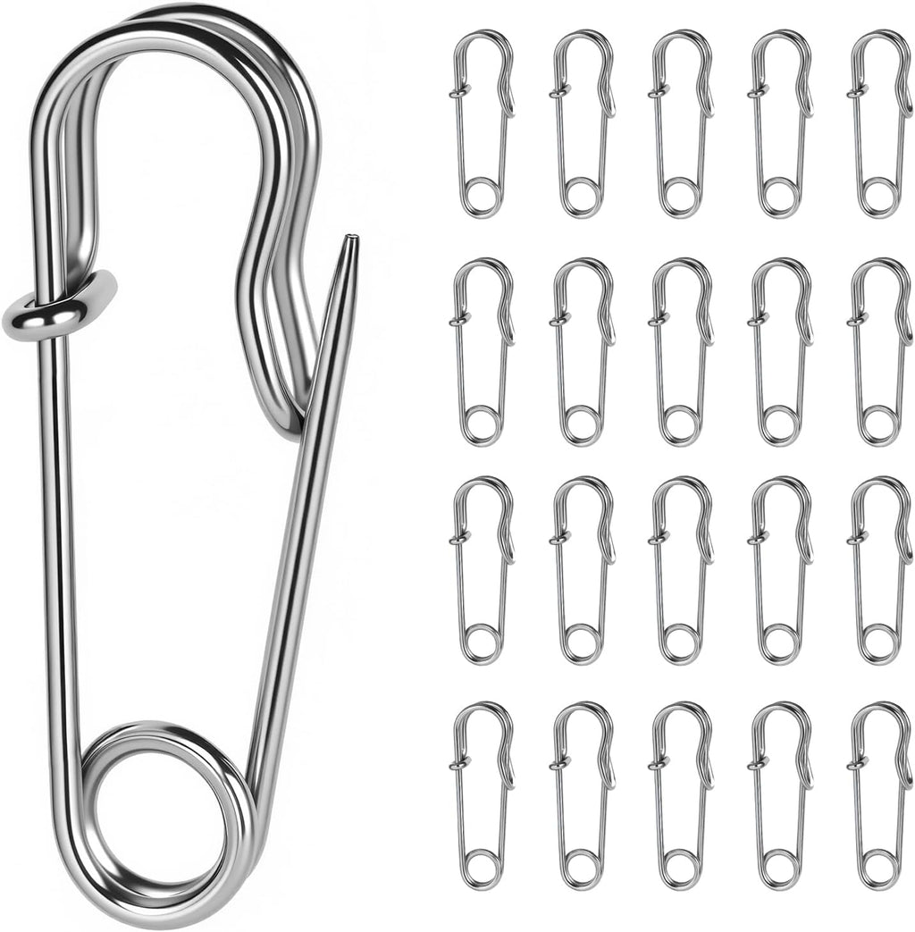 1.1 Inch Large Safety Pins, 20 Pcs Heavy-Duty Steel Safety Pins for Clothes Silver Big Safety Pin for Sewing Arts DIY Crafts