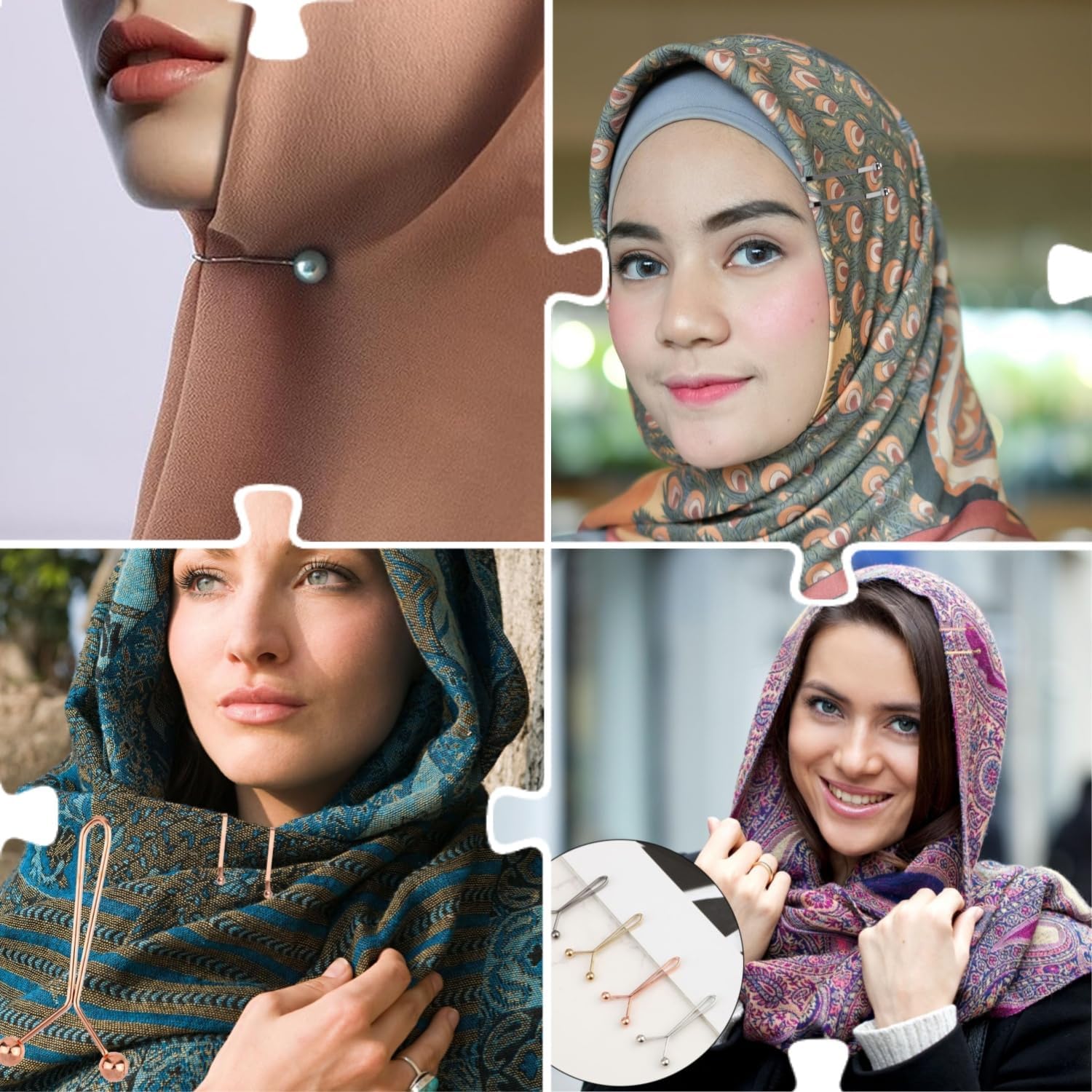 8PCS Decorative Hijab Safety Pins, U-Shaped Scarf Clips, Wedding Dress Accessories, Invisible Waist Tighteners Versatile,Brooch Pins for Women