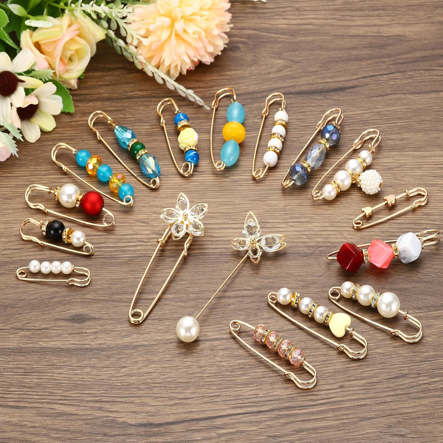 Decorative Pins for Clothing Fashion Safety Pins Simulation Pearl Safety Pins, 6Pcs Faux Pearl Brooch Pins for Women Clothing Sweater Shawl Decoration