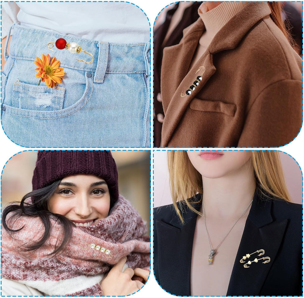 Decorative Pins for Clothing Fashion Safety Pins Simulation Pearl Safety Pins, 6Pcs Faux Pearl Brooch Pins for Women Clothing Sweater Shawl Decoration