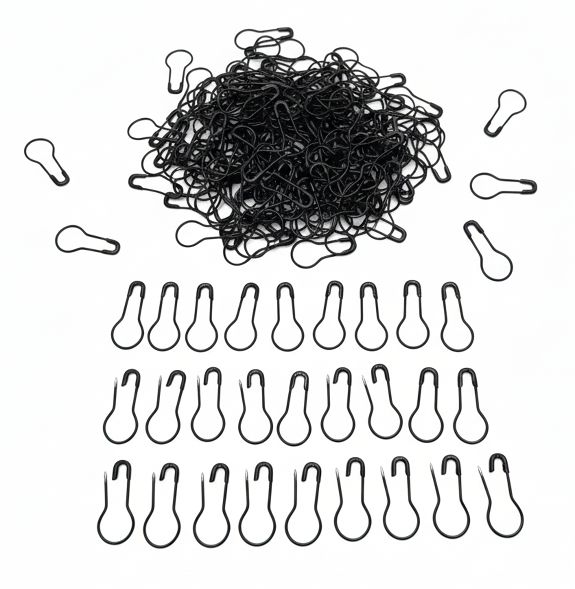 Metal Safety Pins, 500 Pack Bulk Set, Rust Resistant Steel, 0.8 Inch Gourd Shape for Clothing Tags, Crafts, Sewing, DIY Project (Black)