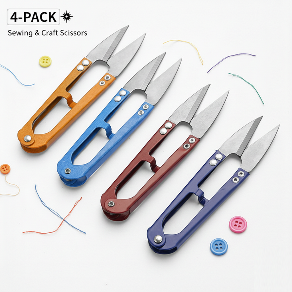 Thread Snips 4 Pack, High-Carbon Steel Sewing and Craft Scissors for Quilting, Knitting, DIY, Jewelry Making, Bonsai Pruning