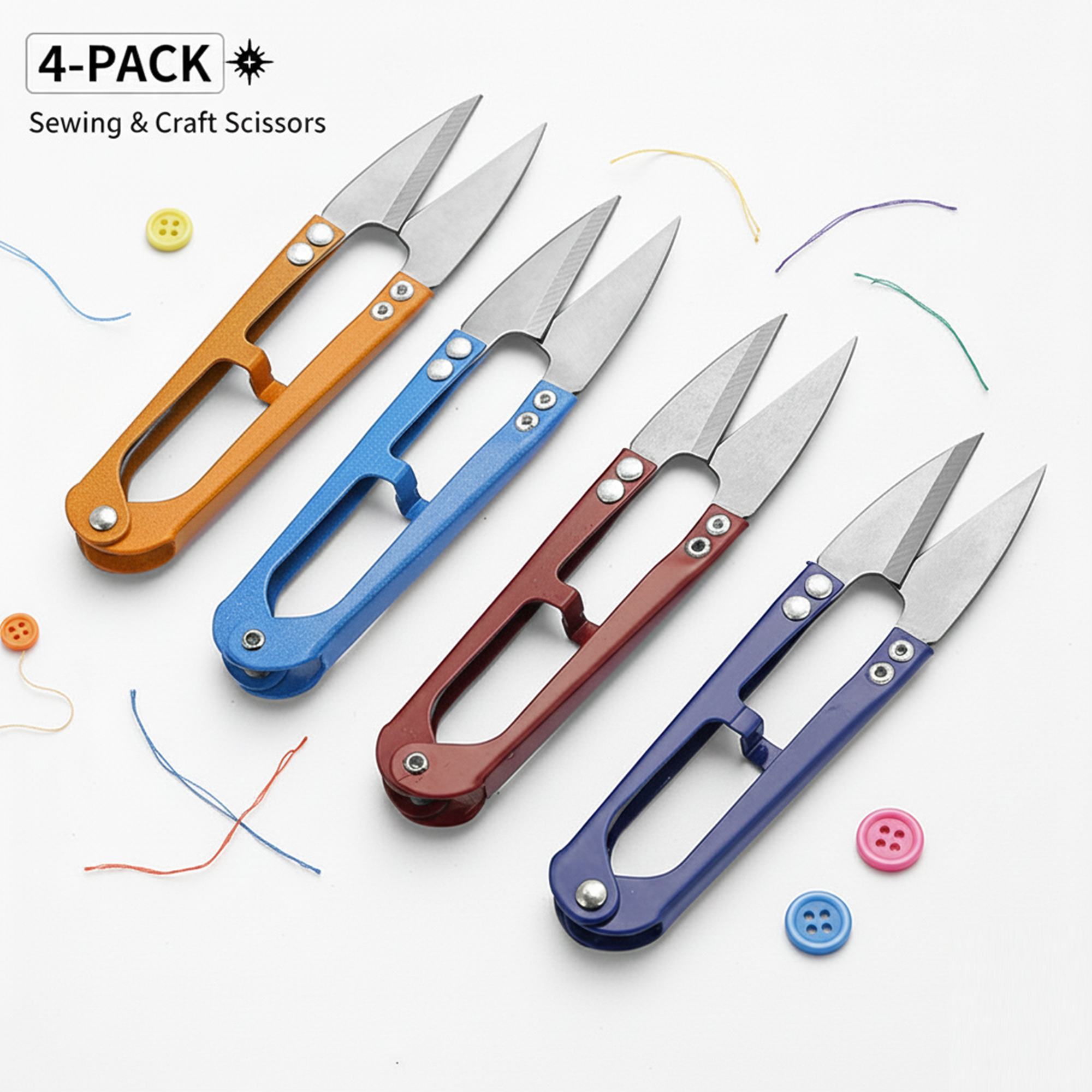 Thread Snips 4 Pack, High-Carbon Steel Sewing and Craft Scissors for Quilting, Knitting, DIY, Jewelry Making, Bonsai Pruning